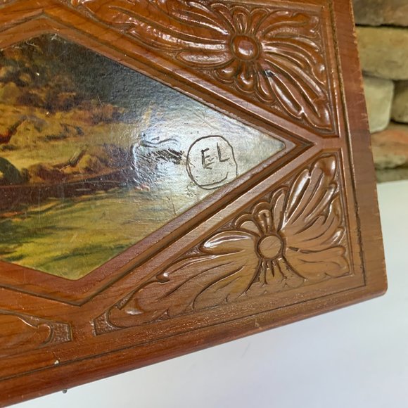 VTG Canoe Cedar Box Hand Carved Wood Decoupage Trinkets Cabin Rustic - Picture 14 of 15